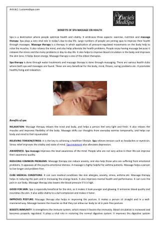 Benefits of Spa Massage on Health at Lucie Medispa