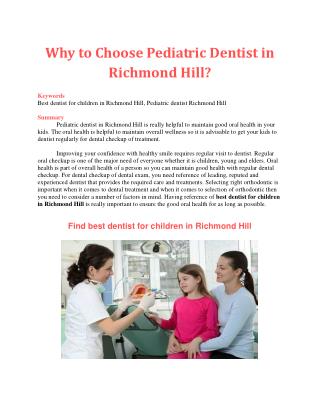 Why to Choose Pediatric Dentist in Richmond Hill?