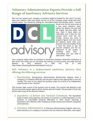 Voluntary Administration Experts Provide A Full Range Of Insolvency Advisory Services