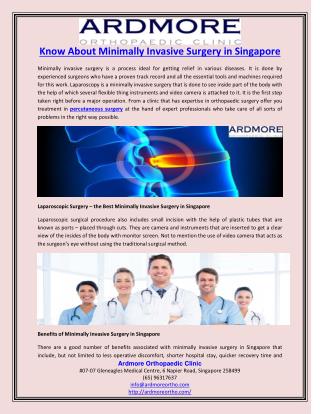 Know About Minimally Invasive Surgery in Singapore