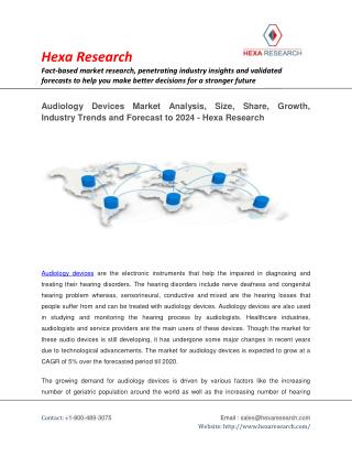 Audiology Devices Market is Expected to Grow at a CAGR of 5% by 2020 - Research Report by Hexa Research