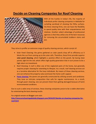 Decide on Cleaning Companies for Roof Cleaning