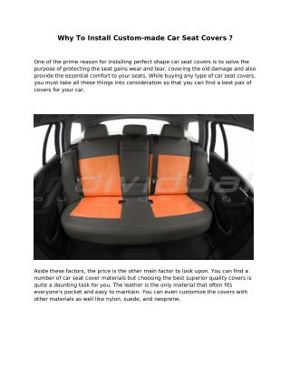 Why To Install Custom-made Car Seat Covers ?