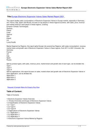 Europe Electronic Expansion Valves Sales Market Report 2021