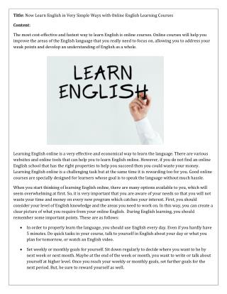 Now Learn English in Very Simple Ways with Online English Learning Courses