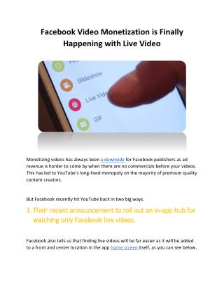 Facebook Video Monetization is Finally Happening with Live Video