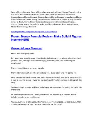 Proven Money Formula review and (COOL) $32400 bonuses