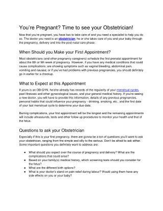 You’re Pregnant? Time to see your Obstetrician!