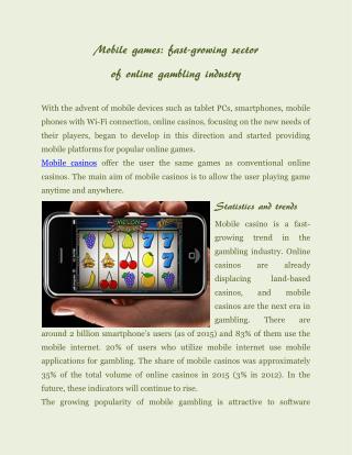 Mobile games: fast-growing sector of online gambling industry