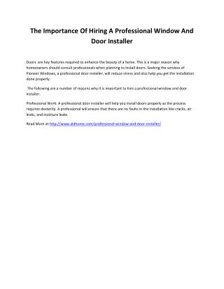 The Importance Of Hiring A Professional Window And Door Installer