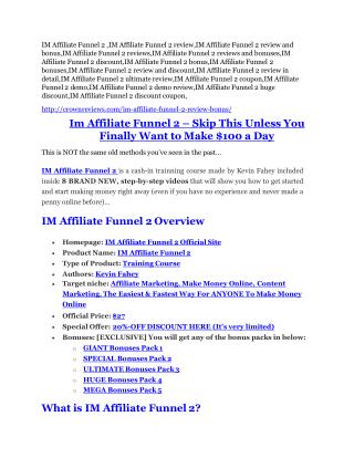 IM Affiliate Funnel 2 Review and IM Affiliate Funnel 2 (EXCLUSIVE) bonuses pack