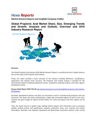 Propionic Acid Market Share, Size, Trends and Growth To 2020