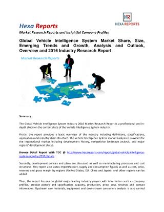 Vehicle Intelligence System Market Share, Size, Trends and Growth To 2020