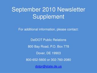 September 2010 Newsletter Supplement