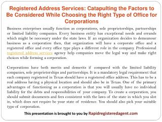 Registered Address Services: Catapulting the Factors to Be Considered While Choosing the Right Type of Office for Corpor