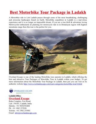 Best Motorbike Tour Package in Ladakh