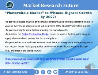 Photovoltaic Market: 2016 World Market Outlook and Forecast up to 2027
