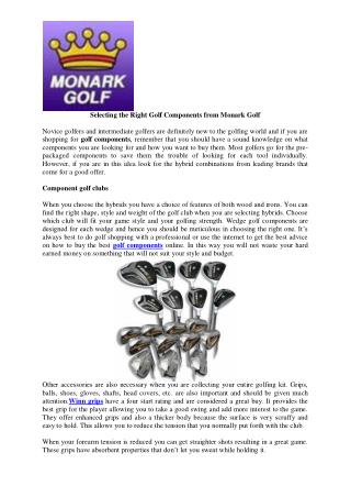 Selecting the Right Golf Components from Monark Golf