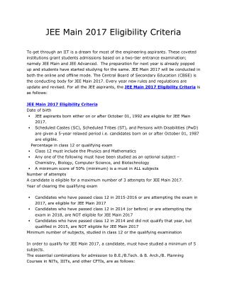 JEE Main 2017 Eligibility Criteria