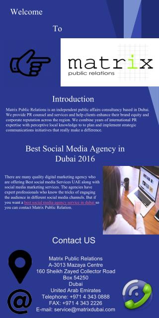 Best social media agency in dubai 2016 Matrix PR Dubai