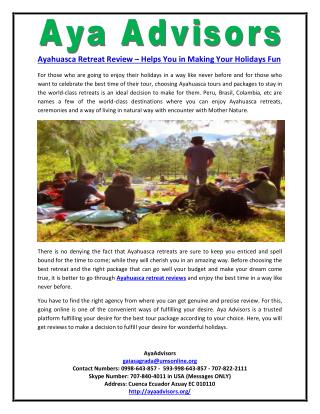 Ayahuasca Retreat Review – Helps You in Making Your Holidays Fun