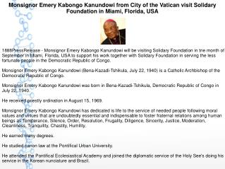 Monsignor Emery Kabongo Kanundowi from City of the Vatican visit Solidary Foundation in Miami, Florida, USA