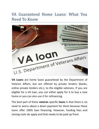 VA Guaranteed Home Loans: What You Need To Know