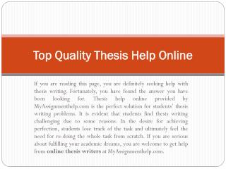 Get Thesis Help Online Services with Topics by UK Experts