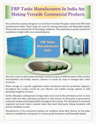 FRP Tanks Manufacturers In India Are Making Versatile Commercial Products