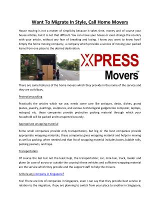 Want To Migrate In Style, Call Home Movers