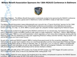 Military Benefit Association Sponsors the 138th NGAUS Conference in Baltimore