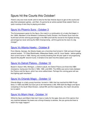 Spurs hit the Courts this October!