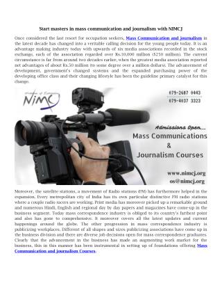 Start masters in mass communication and journalism with NIMCJ