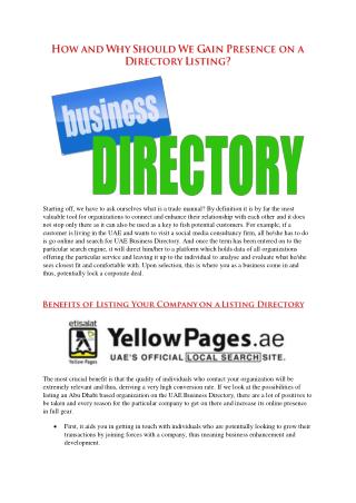 How and Why Should We Gain Presence On a Directory Listing?