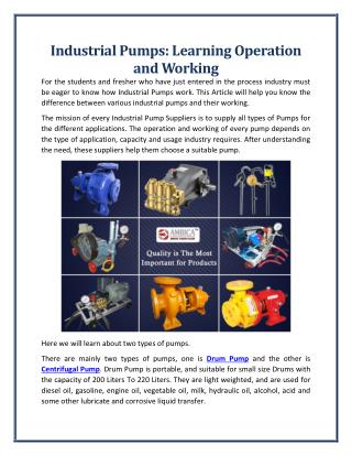 Industrial Pumps: Learning Operation and Working