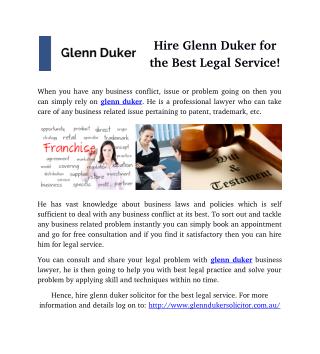 Hire Glenn Duker for the Best Legal Service!