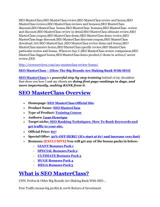 SEO MasterClass Reviews and Bonuses-- SEO MasterClass