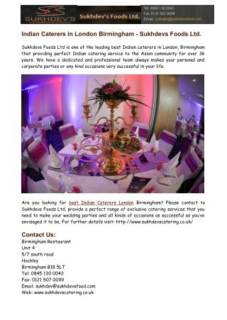 Indian Caterers in London Birmingham