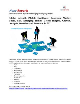 Global mHealth (Mobile Healthcare) Ecosystem Market Insights, Analysis and Outlook To 2021: Hexa Reports