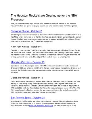 The Houston Rockets are Gearing up for the NBA Preseason