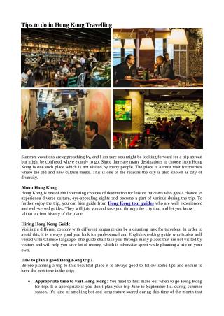 Tips to do in Hong Kong Travelling