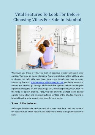 Vital Features To Look For Before Choosing Villas For Sale In Istanbul