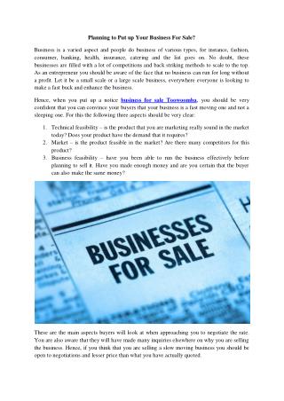 Planning to Put up Your Business For Sale?