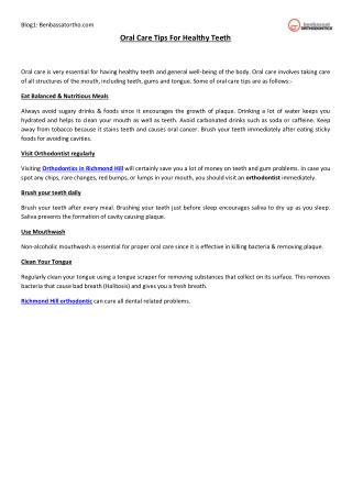 Oral Care Tips For Healthy Teeth