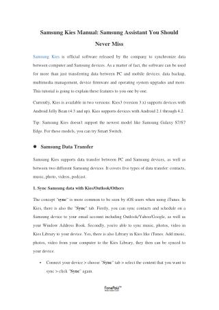 Samsung Kies Manual: Samsung Assistant You Should Never Miss