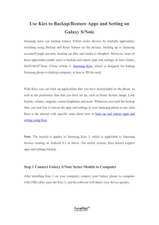 Use Kies to Backup/Restore Apps and Setting on Galaxy S/Note