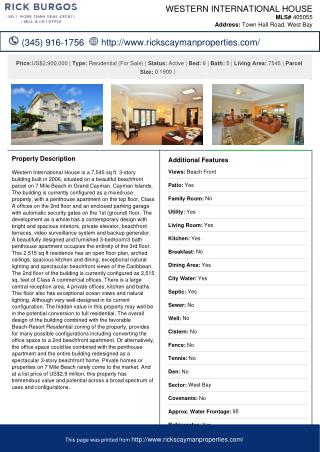 Western International House - Cayman Residential Property For Sale