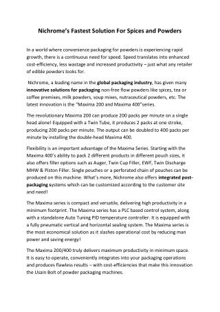 Nichrome’s Fastest Solution For Spices and Powders