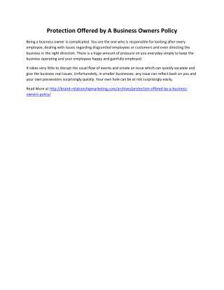 Protection Offered by A Business Owners Policy