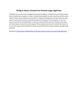Hiring In-House Counsel Can Prevent Large Legal Fees